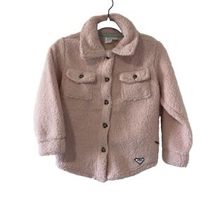 Roxy Girls Small (7/8) Sherpa Fleece Shirt Jacket In Pink Super Soft Fluffy Warm